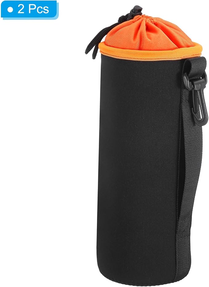 PATIKIL Camera Lens Bag, 2 Pcs 3.7" ID x 9.8" H Cylindrical Drawstring Lens Pouch with Thick Protective Neoprene, Lens Case for DSLR Camera Lens, Water Coffee Cups Black, Orange - Image 3