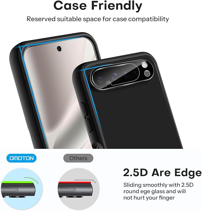 OMOTON 3+2 Pack for Google Pixel 10 Pro Screen Protector 6.3 inch | 3 Pack Tempered Glass Screen Protector&2 Pack Camera Lens Protector with Alignment Framework, Case Friendly(Not for 10/10 XL) - Image 6