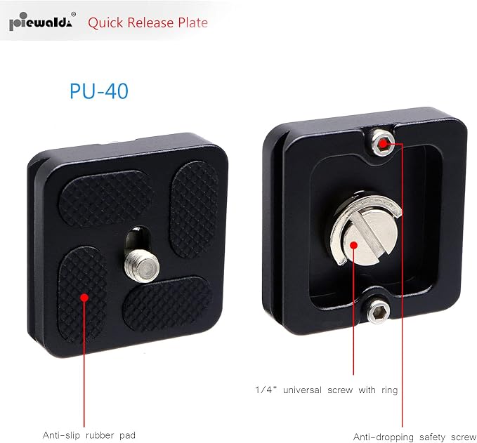 Niewalda PU-40 Aluminum Quick Release Plate with 1/4", 3/8" Mount Screw | Tripod Mounting Plate for SLR Camera Tripod, Includes 1/4" D-Ring Screw/Slotted Screw and 3/8" to 1/4" Mount Screw Adapter - Image 2