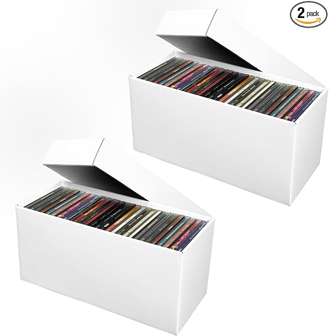 CD Storage Box, CD Case Holder, Cardboard Disc CD Organizer Box with Lids, 2 Packs by Toupeone