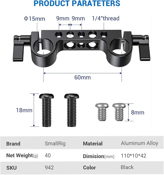 SmallRig Super Lightweight 15mm Railblock, 15mm Rod Clamp with 1/4"-20 Thread for Sony for Canon and Other DSLR Camera Rig Shoulder Support Rail System - 942 - Image 7