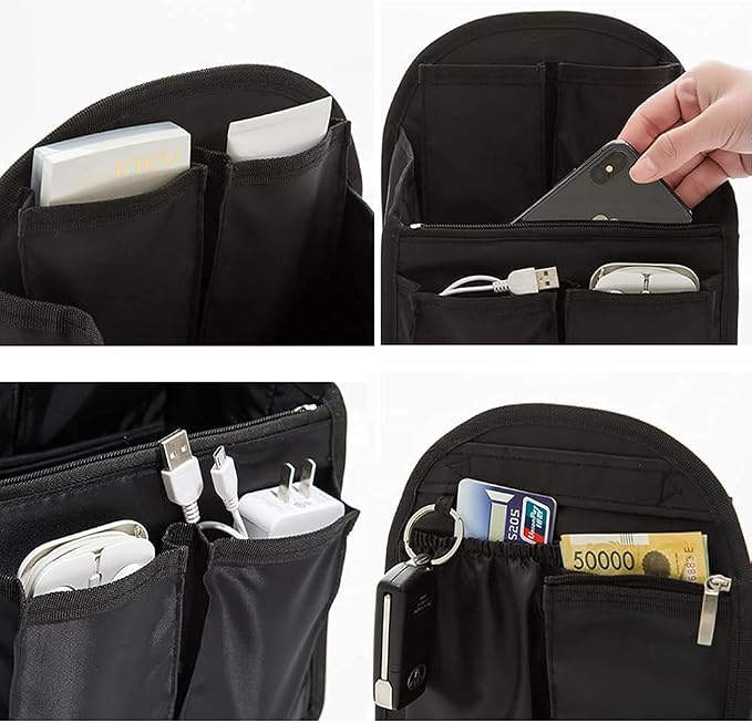 HOYOFO Mini Backpack Organizer Insert, Black, 7.7"L x 4.3"W x 10.6"H, Waterproof Nylon, Fits Small Backpacks - Image 3