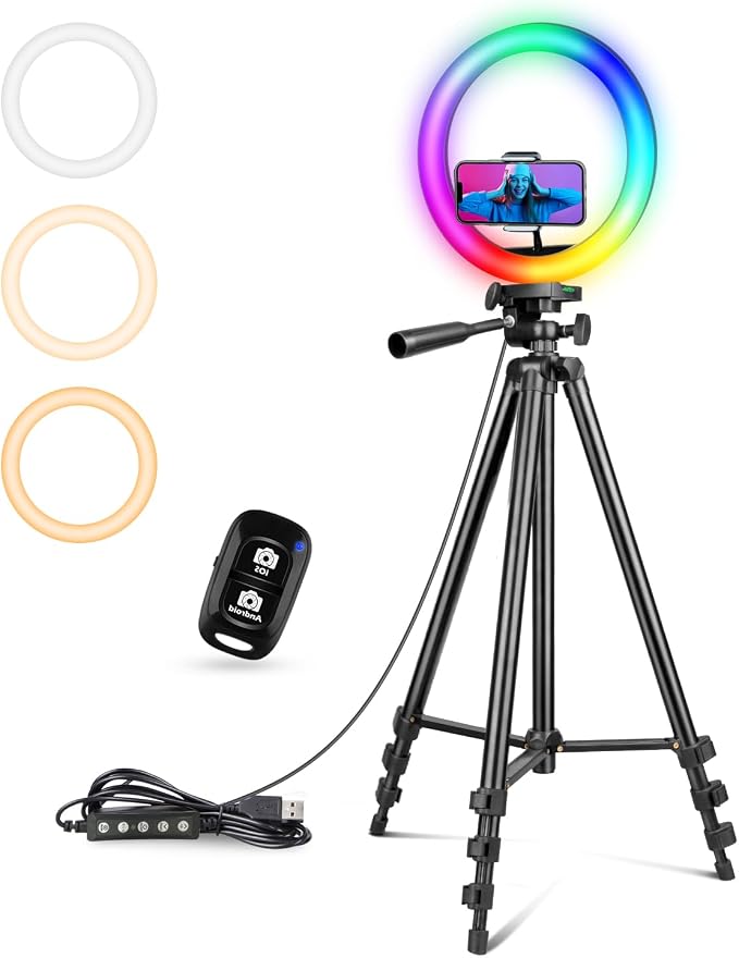 UBeesize 12" RGB Ring Light with 50" Tripod Stand & Phone Holder, Dimmable Selfie Light for TikTok, YouTube, Live Streaming & Photography by UBeesize