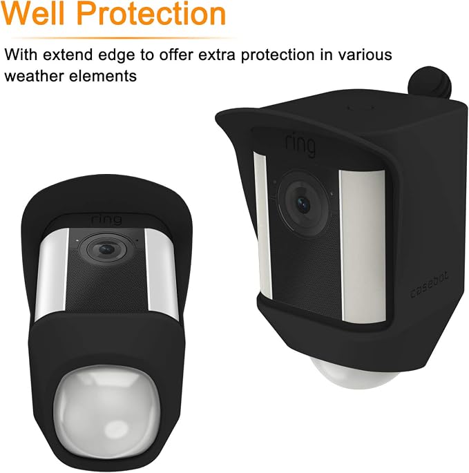 Fintie Silicone Case for Ring Spotlight Battery Cam, Black | Weather Resistant Soft Protective Cover, Dustproof Camera Skin, Hat Brim Design, Easy Slip-On Installation - Image 3