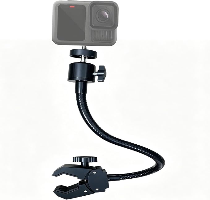 50cm Gooseneck Clamp Camera Mount with 1/4" Screw & 360° Ball Head | Flexible Clip Mount for Handlebar, Desk, Tube, Cross Bar – Compatible with GoPro, Ring, Google Nest, Wyze, Arlo by Unknown