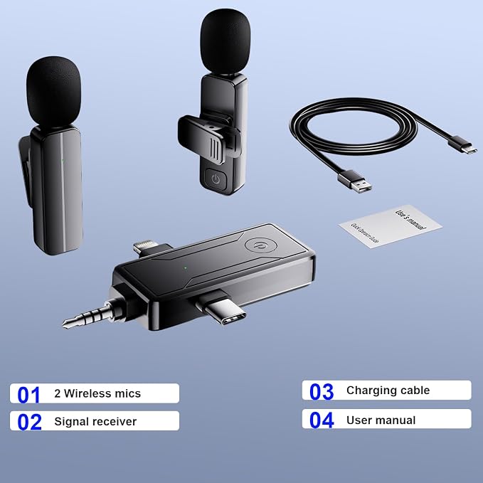 2-Pack Wireless Mini Lavalier Lapel Microphone for iPhone,Android Device(3 in 1) - 65ft Cordless Clip on Dual Mics with Noise Reduction 6H Working Time for Video Recording Vlogging, YouTube, Interview - Image 9