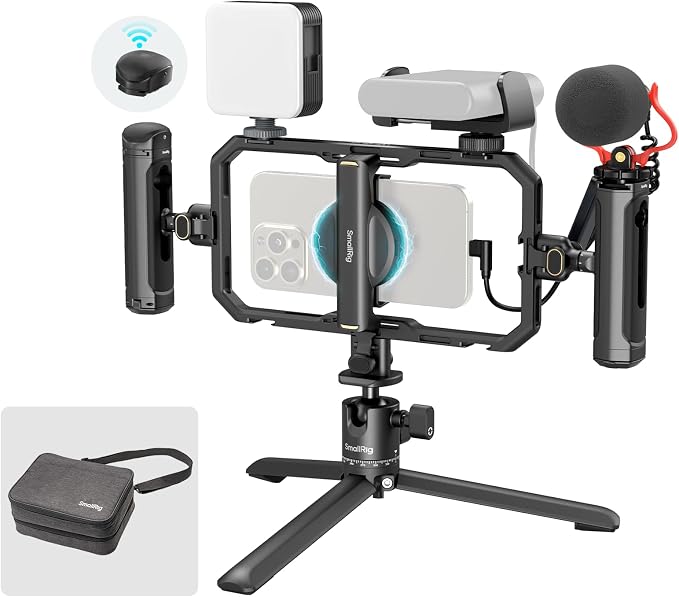 SmallRig Pro Phone Stabilizer Video Rig Kit, All-in-One Creator Bundle with LED Light, Mic,Table Tripod, Dual Handles for Live Streaming, for Creator, for iPhone 17/16/15 Pro, Android - Image 9