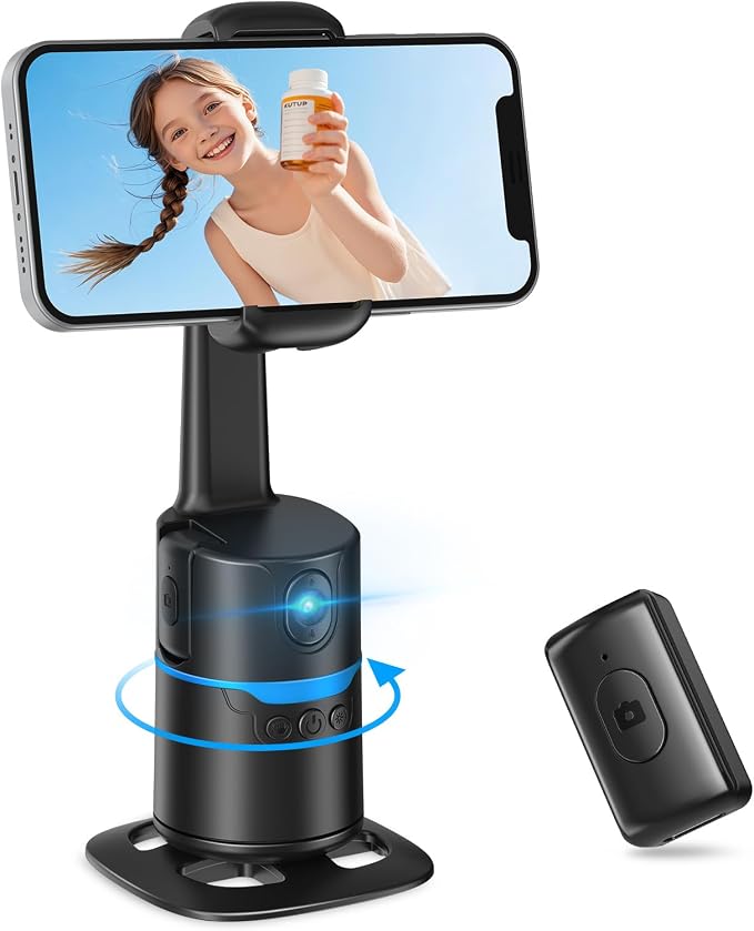 Auto Face Tracking Selfie Stick Tripod for iPhone, 360° Auto Rotating Face Tracking Tripod, Gesture Control, No APP Required, Gimbal stabilizer for Smartphone, for Live Streaming Video, Recording by MOERTEK