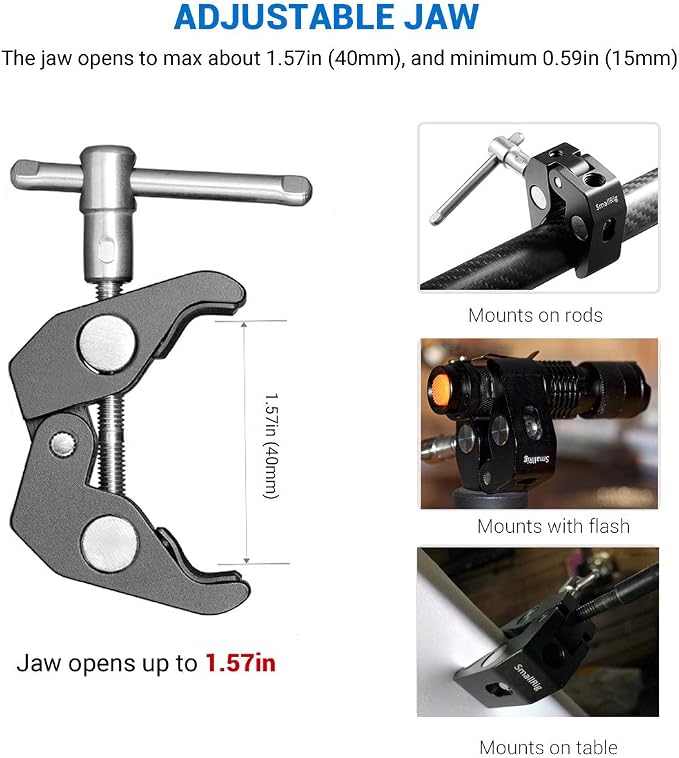 SMALLRIG Super Clamp 2-Pack Magic Arm Clamp for Camera Monitor LED Light | Compatible with DJI Ronin stabilizers,camera monitor, LED light - Image 2