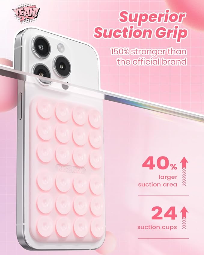 Klearlook Magnetic Suction Phone Mount for MagSafe Case, Light Pink | Silicone Sticky Phone Grip Holder for iPhone 16/15/14/13/12 Series, Removable Hands-Free Video/Selfie, Women Teen Gift - Image 4