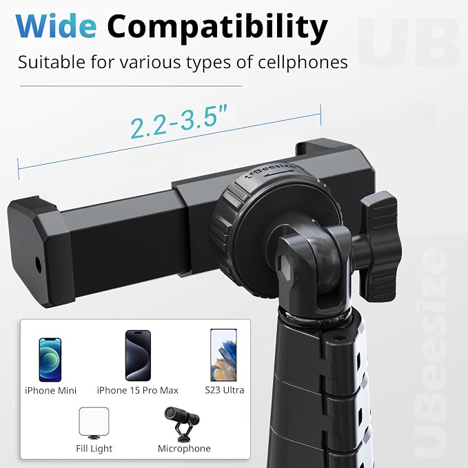 UBeesize 62" Phone Tripod & Selfie Stick with Wireless Remote and Phone Holder, Compatible with iPhone and Android for Selfies, Video Recording, and Live Streaming(Black) - Image 3