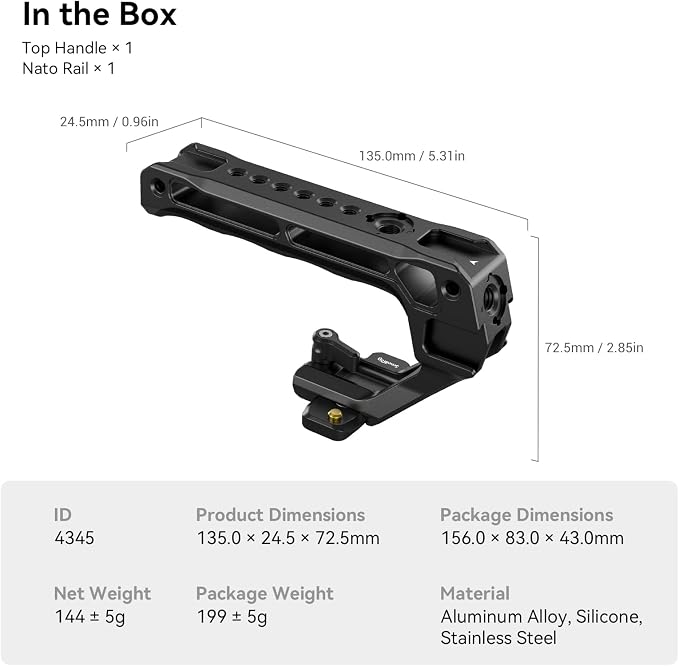 SmallRig Lightweight NATO Top Handle for DSLR Camera Cage - 4345 | Universal Top Handle for Camera Cages, Lightweight Aluminum, 5 Cold Shoe Ports for Monitors, Mics & LED Lights - Image 6