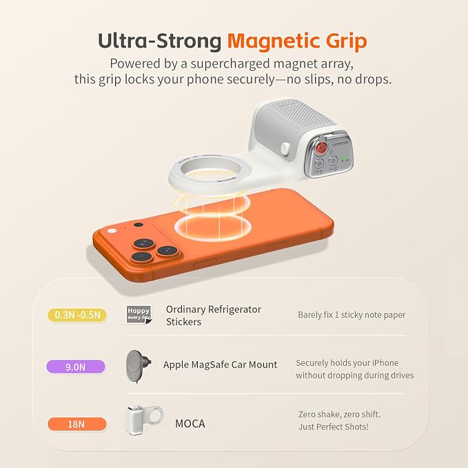 COMITOK MOCA - iPhone Camera Grip - for Native Camera Control with Removable Remote & Built-in Keychain, Magnetic Phone Camera Grip No Need App Support iOS26/17/18, Fun Shot Magnetic Grip with 1/4 Nut - Image 7