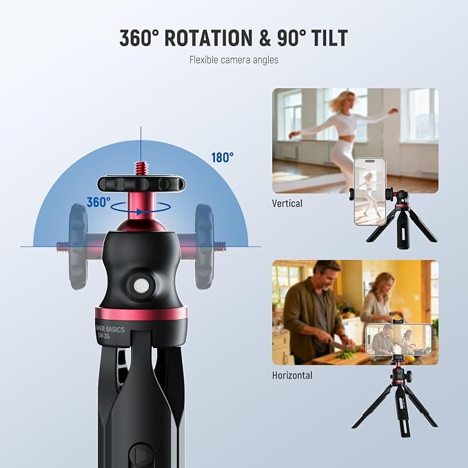 NEEWER Entry Level Version Mini Tripod for Camera, 360° Small Desk Portable DSLR Webcam Cell Phone Mount Holder Stand Selfie Stick Grip Compatible with iPhone Samsung Android Video Recording, GM-2G - Image 3