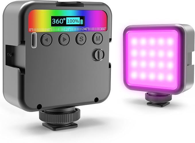 Magnetic RGB Led Video Light LED Camera Light 360° Full Color Portable Photography Lighting Whit 3 Cold Shoe，，2000mAh Rechargeable CRI 96+/2500-9900K/13 Scene (Black) by ALTSON