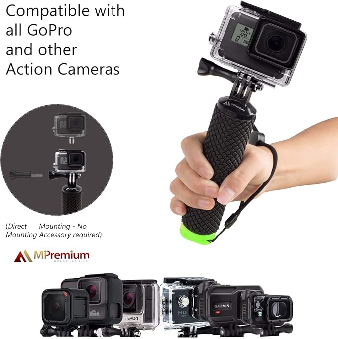 Floating Hand Grip Waterproof Monopod for GoPro Hero 13 12 11 10 9 8 7 6 5 | Compatible with Hero Session Black Silver Handler & Handle Mount Accessories Kit for Water Sport & Action Cameras (Green) - Image 2