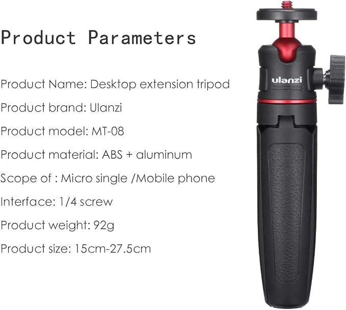 MT-08 Black Mini Tripod for Camera, 1/4" Screw Universal Tripod | Compatible with DJI OSMO 360/Pocket 3/Pocket 4/4Pro/Luna/Insta 360/Xtra/Sony, Extendable Handheld Vlogging Video Table Stand - Image 5