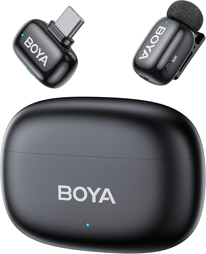 BOYA mini 2 Wireless Lavalier Microphone for iPhone 15/16/17, Android Phone | Mini Mic with AI Noise Reduction, App Control, 30H Battery Life for Vlog Recording Streaming (1TX + USB-C RX + Charging Case) by BOYA