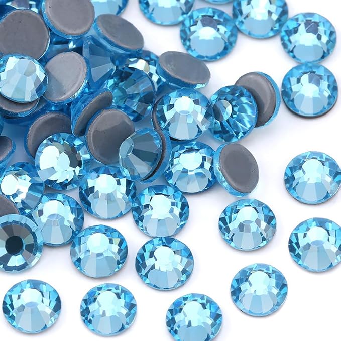 Jollin Hotfix Rhinestones Flatback Crystal Gems 7.2mm SS34, Aquamarine | 288pcs Hot Fix Crystals Glass Rhinestones for Bedazzling, Crafting, Clothes, Shoes & Accessories DIY Decoration by Jollin