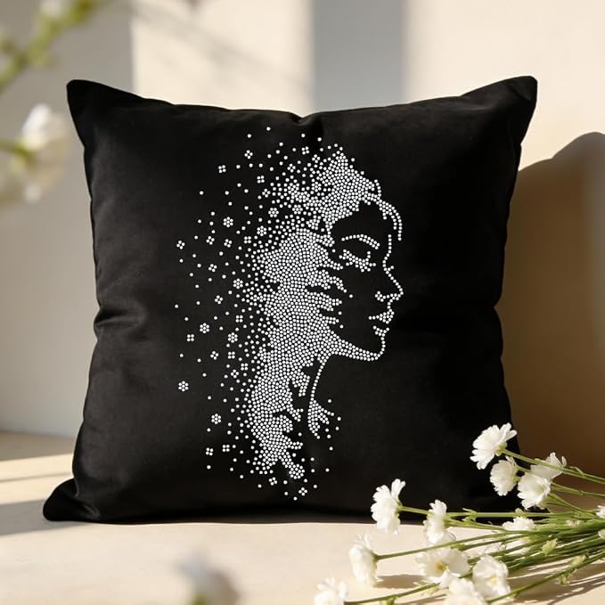 1 Pc Floral Female Face Iron on Rhinestones Transfer, Women Theme Hotfix Iron on Patch Transfer Decals Crystal Heat Transfer Clothing Repair Decor for T-Shirt Hat Jacket Party Decor - Image 4