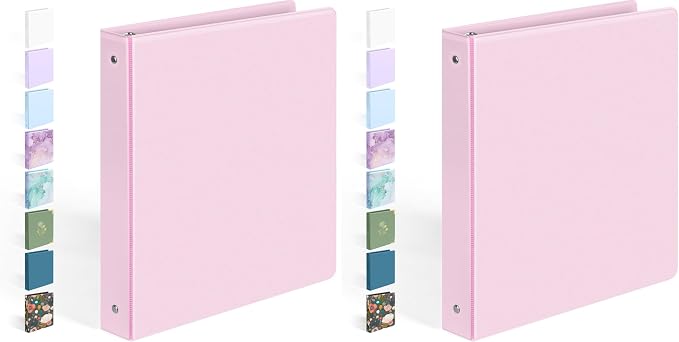 BinderX Extra Durable 3 Ring Binder, Round Rings 1 Inch Binder, Fits 175 Sheets of 8.5x11 Paper, Customizable View Cover with Inside Pockets, Cute 1" Binders, 1 Inch Binders 3 Ring, Pink (Pack of 2) by Sooez