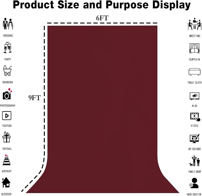 Burgundy Photography Backdrop for Photoshoot, Fabric 6x9ft | Polyester Studio Photo Backgrounds, Non Reflective, Easy to Hang, for Portrait Shoot, Product, Party Decor, Video Creation - Image 8