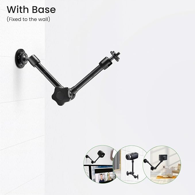 10 inch Articulating Magic Arm with Super Clamp and Wall Mount Base,Friction Arm Mount for LCD Monitor LED Light Camera Rig - Image 6