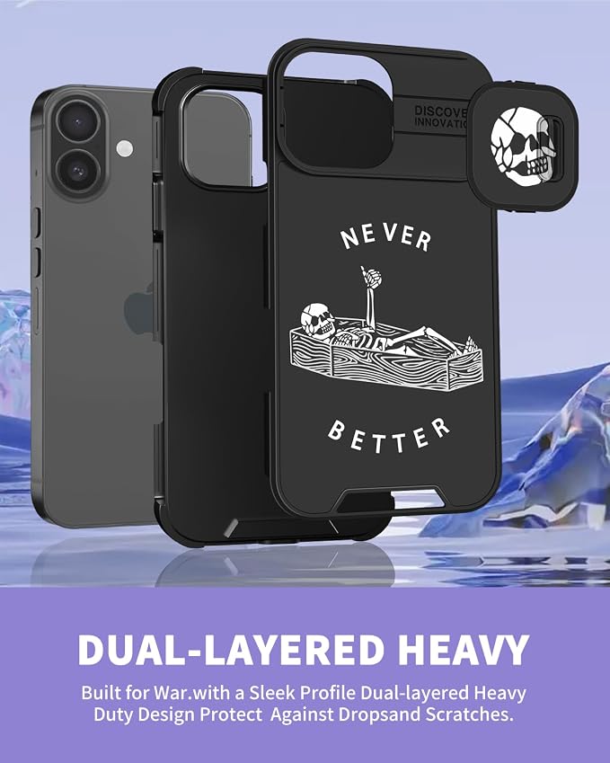 for iPhone 17 Case - Women Men Phone Cover Cool Pretty Fancy Unique Aesthetic Design Slide Camera Cover Protective Case for Apple for iPhone 17, Lying Skull - Image 5