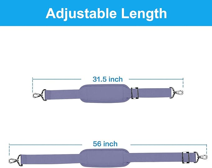 MOSISO 56 inch Shoulder Strap, Adjustable Soft Universal Non-Slip Strap | Thick Replacement Strap, Fit Padded with Metal Swivel Hooks for Laptop Shoulder Bag/Laptop Messenger Bag, Lavender Gray - Image 3