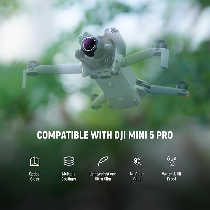 NEEWER ND/PL Filter Set Compatible with DJI Mini 5 Pro Drone Camera (ND8/PL+ND16/PL+ND32/PL+ND64/PL), Snap On Neutral Density Polarized ND Lens Filter Multicoated Photography Accessories, 4 Pack - Image 2