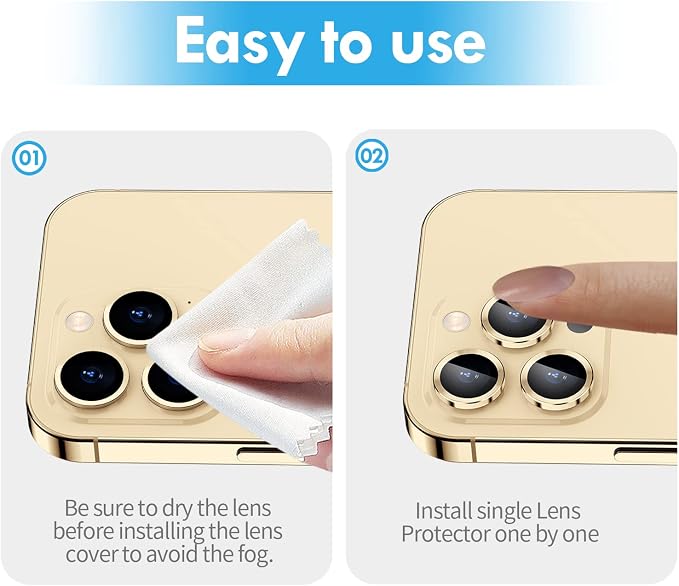 for iPhone 14 Pro/14 Pro Max Camera Lens Protector Cover, Gold | Individual Metal, 9H Hardness, Scratch Resistant, Shockproof, Drop Protection, Case Friendly, Stylish Accessories - Image 7