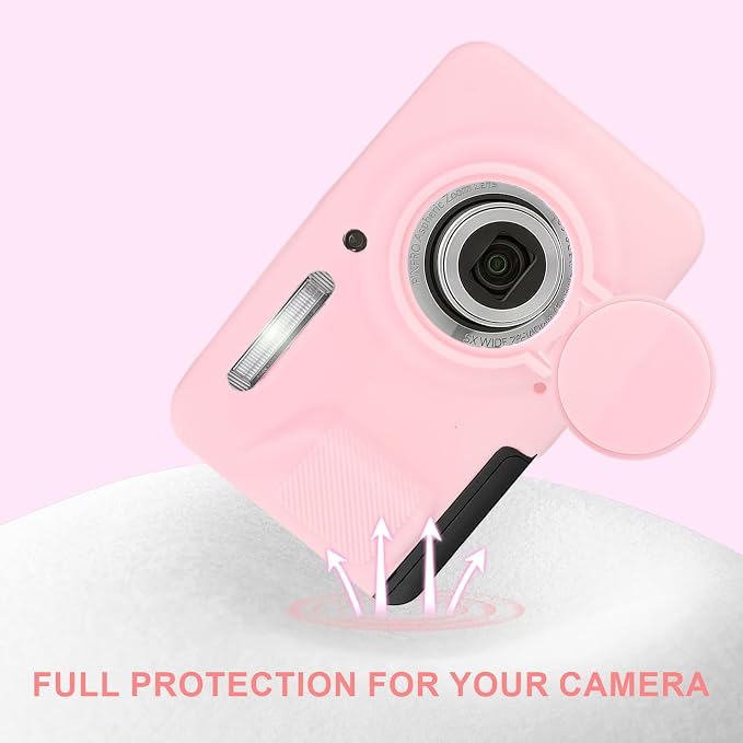 Camera Case for Kodak PIXPRO FZ55 with 2-Pack Screen Protector | Cute Charm Wrist Strap, Soft Silicone Protective Case with Removable Lens Cap for Kodak FZ55 Accessories - Two-Tone Pink - Image 5