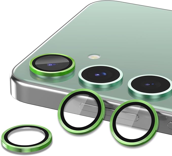 for Samsung Galaxy S24 FE Camera Lens Protector, Individual Metal Ring Tempered Glass Lens Cover, [Strong Adsorption] Scratch Resistant Ultra-Thin HD Clear Lens Cover, 1 Set-Green - Image 2