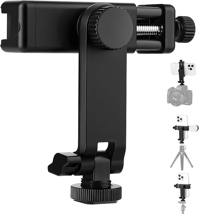 Universal Cell Phone Tripod Mount Adapter, Camera Hot Shoe Phone Holder Clamp with 360 Rotation Bracket 1/4" Screw Hole for Canon Nikon Sony DSLR iPhone Android by EszkozTA