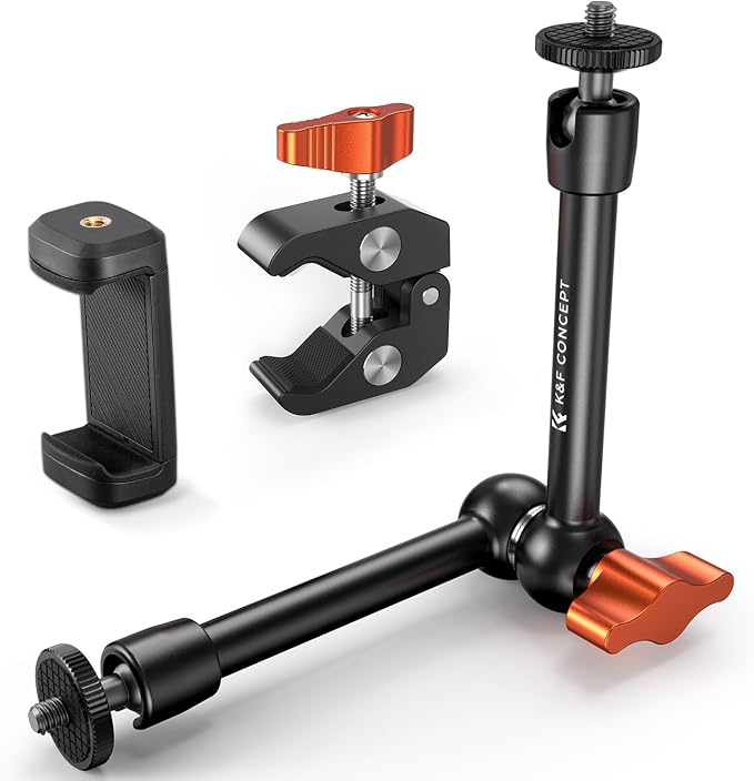 K&F CONCEPT 9.8" Magic Arm Clamp with Phone Holder | 360° Ball Heads Camera Arm Mount for Phone/LED Lights/Monitor/Flash/Microphone/DSLR Camera, MS32 by KFCONCEPT