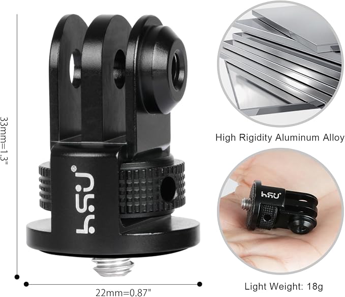 HSU Aluminum Camera Tripod Mount Adapter, 1/4"-20 Camera Mount (Black) | for GoPro Hero 13/12/11/10/9/8/7 Insta360 X3/X2/X/RS/R, Osmo Action, and Other Cameras ( 2 Pack) - Image 3