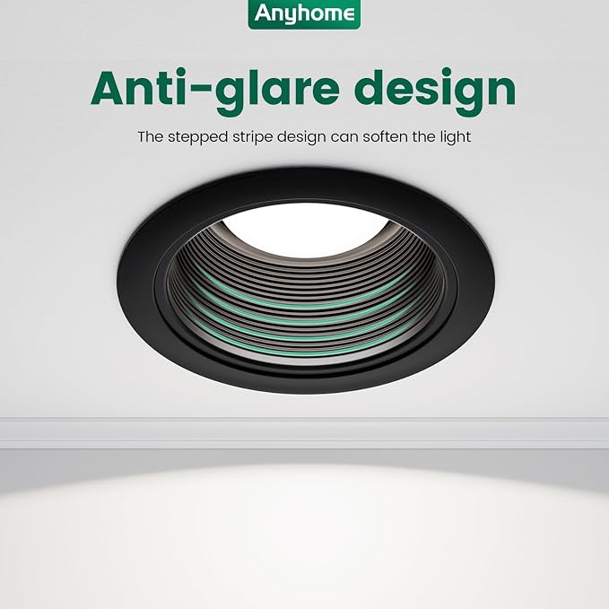 6 Inch Can Light Cover,12 Pack Black Can Light Trim | Step Baffle with Detachable Ring,Anti-Glare,All Metal Material - Image 2