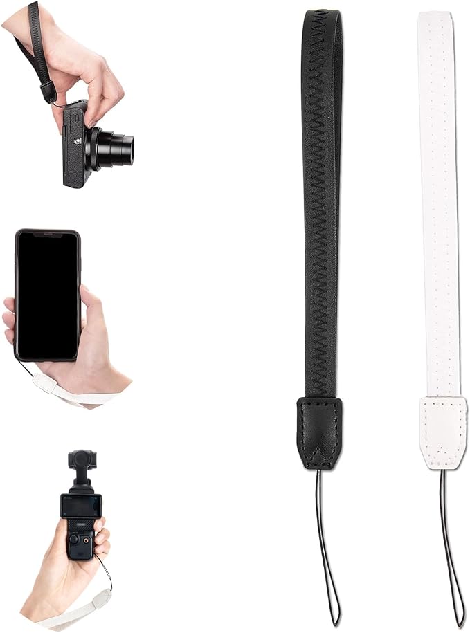 2PCS PU Camera Wrist Strap for Phone Digital Camera & More - Black & White | 9.25",PU Leather,Phone Lanyard Camera Hand Strap for PIXPRO FZ55 FZ45 EKTAR H35 H35N Snapic A1 Printomatic Mini Shot 3 by Kiorafoto