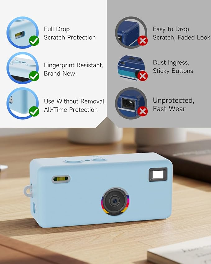 Silicone Case for Kodak CHARMERA Keychain Digital Blind Box accessories,Soft Silicone Protective Case,Comes with Screen Protectors and Wrist Strap - Blue - Image 5