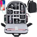 Cwatcun Camera Backpack Bag, Waterproof DSLR Bag with USB Port & Rain Cover | Fits DSLR with 70-200mm lens + 6lenses+15.6"laptop+tripod.Anti-theft rear opening,900D nylon,rain cover included. by FocusonCameraBag