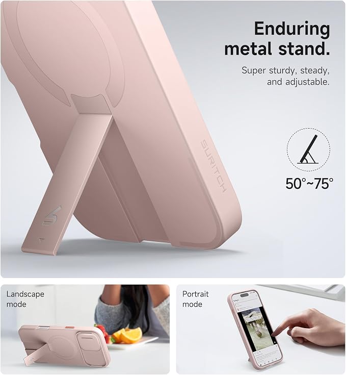SURITCH for iPhone 16 Plus Case with Magnetic Camera Slide Cover and Adjustable Kickstand, Compatible with MagSafe, Shockproof Bumper Case Slim Protective Cover for iPhone 16 Plus 6.7 Inch, Pink - Image 5