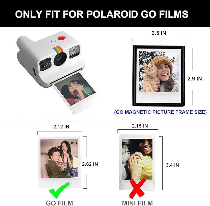 Go Magnetic Picture Frame for Polaroid Go Gen2/Gen3 Instant Camera | Picture Frame for Polaroid Go Fits 2.12x2.62 Inches Films, Magnets for Refrigerator with Transparent Cover, Black, 20 Pack - Image 2