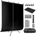 Black Backdrop Background with Stand for Photoshoot, 5x6.5ft Black Photo Backdrop Curtain Cloth with Background Support Stand, 5 Spring Clamps& Carrying Bag for Party Photography Video Studio by JEBUTU