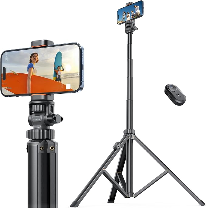 71''/180cm Extendable Phone Tripod Aluminum, Portable Stand for Video Recording, Travel Tripod for iPhone/Cell Phone/Camera Video Light, Compatible with Smartphones, DSLR by YUMAZLA