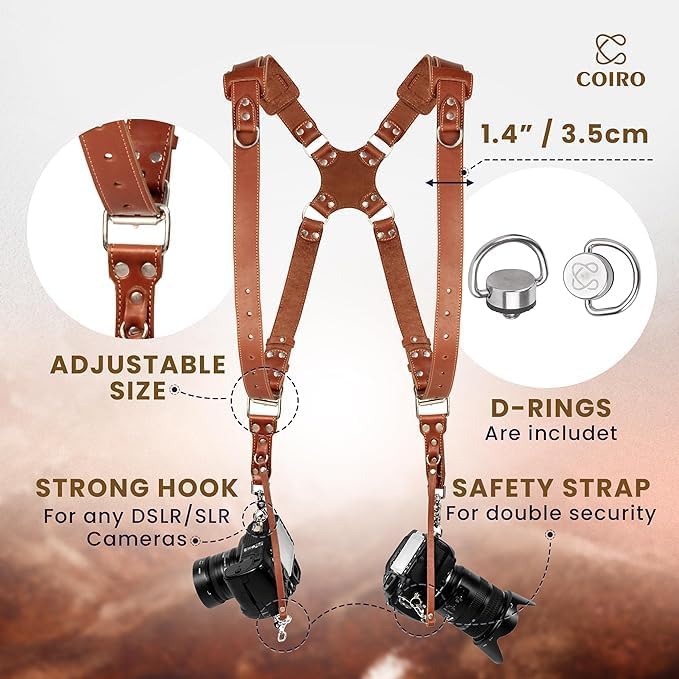 Dual Camera Harness Leather Camera Strap DSLR/SLR, All-Day Comfort - Image 2