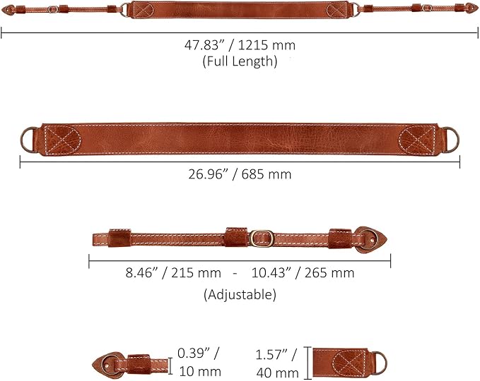 MegaGear Sierra Genuine Full-Grain Leather Camera Strap — Vintage Shoulder & Neck Strap for Canon, Sony, Fuji, Leica, Nikon, Olympus DSLR & Mirrorless — 39-47 in Adjustable, Hand-Stitched, Brown - Image 3