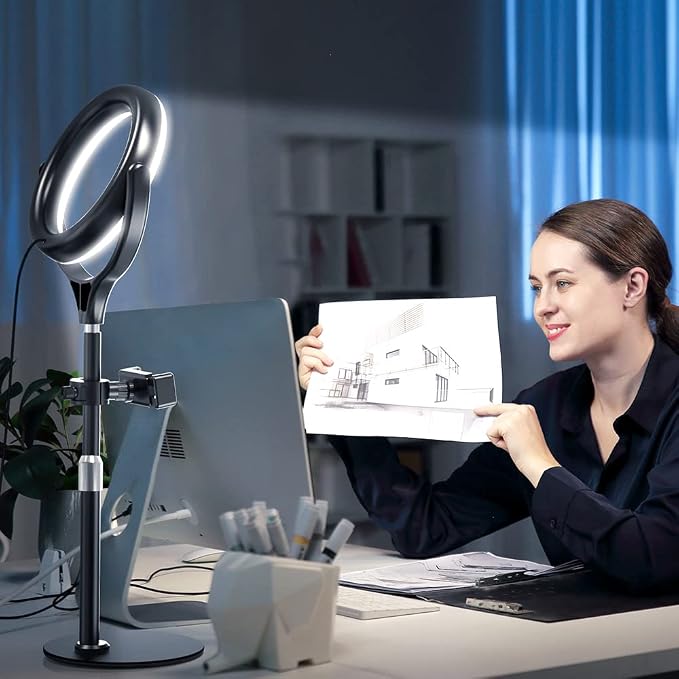 8 inch Desk Ring Light with Stand for for Video Conference,Adjustable Zoom Lighting for Computer, Circle Light for Video Recording, Video Calls, Online Class, Live Streaming, Podcast - Image 3