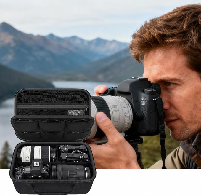 Camera Case for Canon/for Sony/for Nikon DSLR SLR Cameras, Large Capacity | T7/R50/R6 Mark II/R100,Alpha 7 IV/ZV-E10/A6400/A6700/A6100,D7500,Lens/ Battery/Tripod Bag, Shoulder Strap, Box Only, JetBlack - Image 9