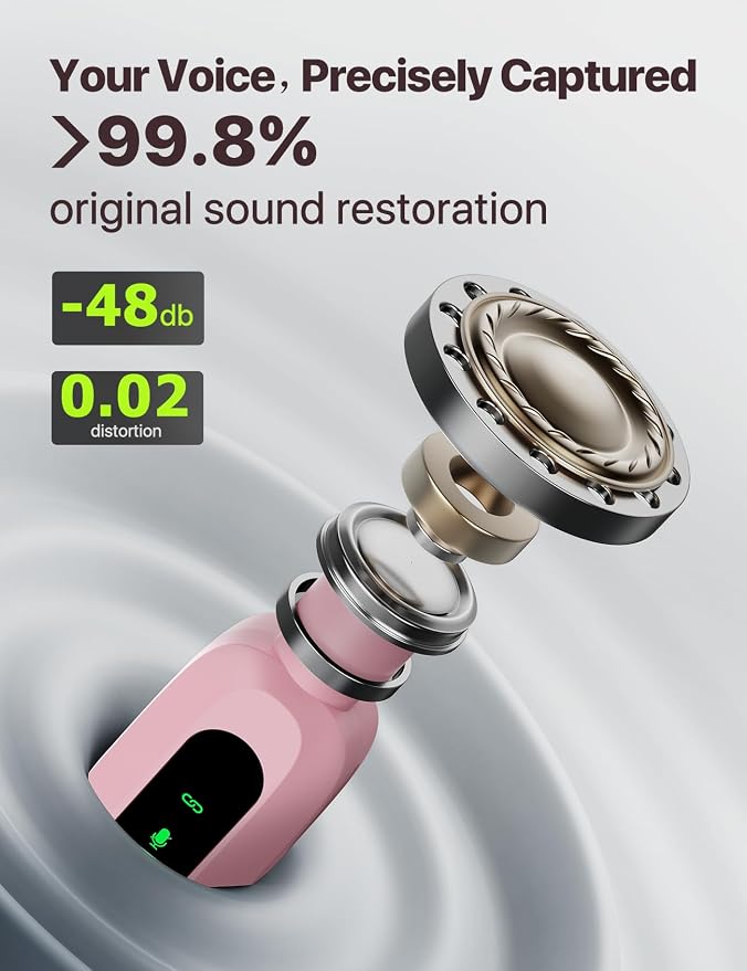 Upgraded Mini Microphone for iPhone Android/iPad PC with LED Display, Wireless Clip-On Mics, USB C Lavalier Microphone with Noise Cancelling (for Lightning-USB-C Port, Pink) - Image 2