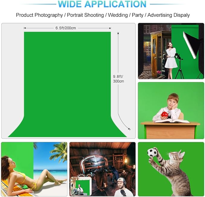 Green Screen Backdrop with Stand for Streaming, 6.5X 10ft (WxH) Protable Green Screen with 6.3 x 6.5 ft Stand kit, Greenscreen Background with Stand Carrying Bag 5 Spring Clamps - Image 2